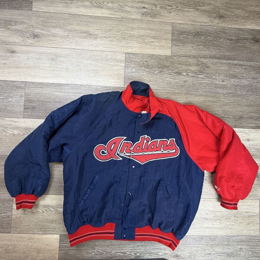 Vintage Cleveland Indians Jacket Mens XL Blue Red MLB Baseball Starter 90s